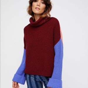 FREE PEOPLE Party City oversize funnel neck color-block dolman sleeve xs